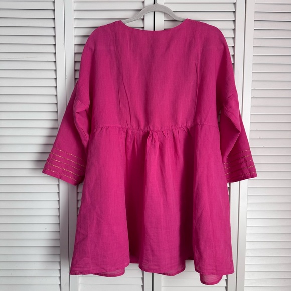 Gudrun Sjoden Linen Blend Pink Oversized Tunic Dress Gold Embroidery Medium NWT - Picture 4 of 7